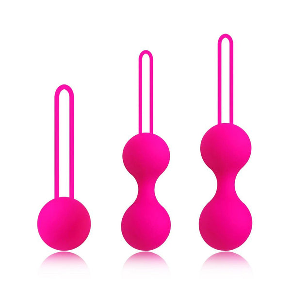 Set de 3 pièces de boules de Geisha en silicone couleur rose-Le Royaume du plug